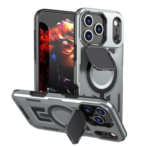 GOLDEN MASK Compatible With iPhone 17 Pro Max Case with Camera Protection, with Case Magnetic with Stand (Gray) Cellular phone case