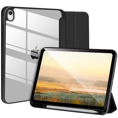 Case compatible with iPad 11th/10th Generation (2025/2022), 10.9 inch, shockproof hard shell protective case with stylus holder, tablet case with automatic activation/deactivation, black Portable electronic device cover