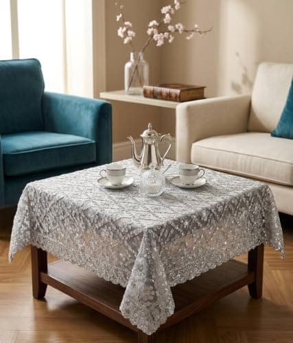 Embroidered Tablecloth 85x85cm for Coffee Side Tables and Home Decor