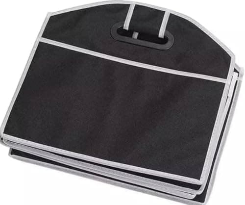 Collapsible Car Trunk Organizer with 3 Large Compartments and Multiple Side Pockets Durable Fabric Auto Cargo Storage Bin with Carry Handles Black Caddy