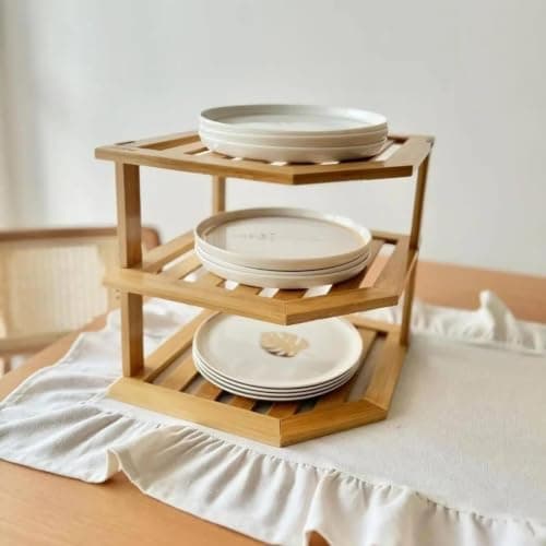 Generic Openwork wooden stand, 3-tier, Versatile: suitable for spice and legume jars, or as a fruit and vegetable stand, .ht Storage rack