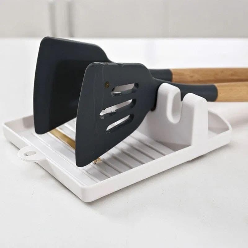 Generic Spoon and Pot Lid Holder Organiser with Drip Tray, plastic .ex