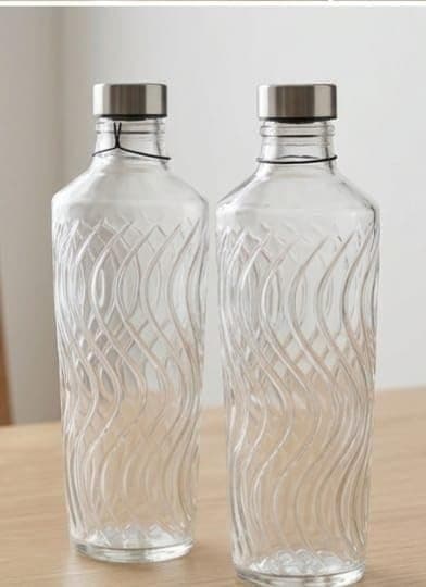 Generic Ribbed Glass Juice and Water Bottle with Stainless Steel Lid 1500ml, .ri Pitcher