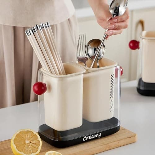 Double Plastic Cutlery Drainer with Handle Sink Storage Organizer Item container
