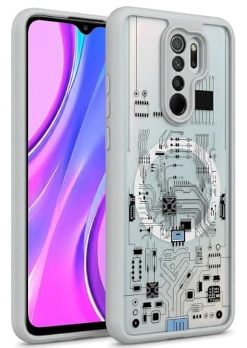 Compatible with Redmi 9 Fashion Transparent Electronic Design Hard Case Cover gives your phone strong protection and a special look, Scratches and Shock Resistant Durable Material (Grey) Portable electronic device cover