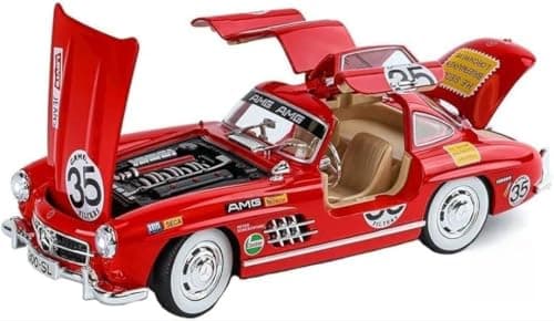 300 SL Gullwing Die-Cast Model Car, Red, Racing #35, AMG Edition, Detailed Engine Non riding toy vehicle