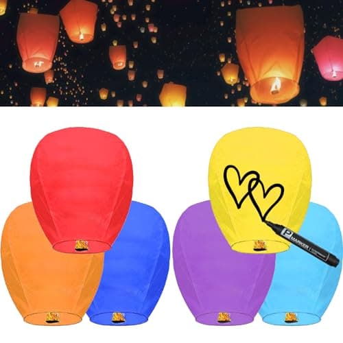 Zokaboc 6 Packs Chinese Sky Lanterns to Release, Fire Resistant Paper Lantern for Memorial, Premium Quality ECO Friendly Biodegradable Flying Lanterns for Parties Supplies and Festivals, Multi-Clour Art supplies