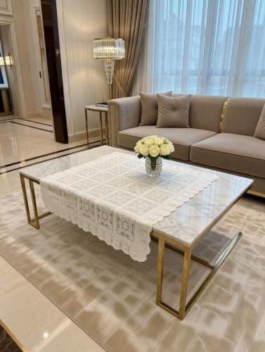 Generic Square Lace Tablecloth, White, Decorative Lace Trim, 90x90 cm, Imported, .ms