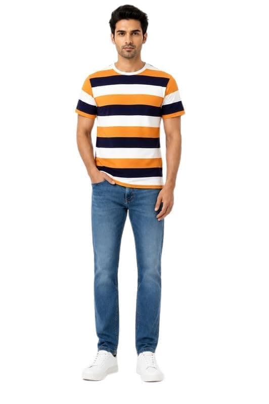 wahdan Striped Round Neck T-Shirt for Men
