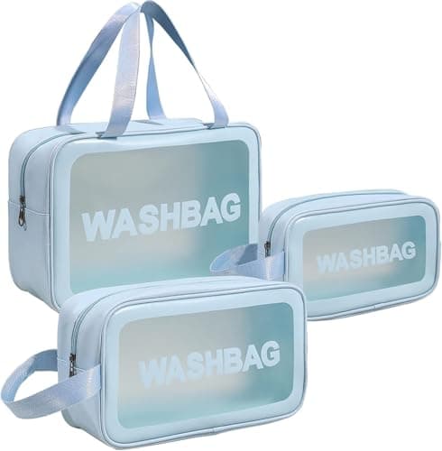 Circle M Clear Toiletry Bag Set 3-Piece Waterproof Blue Travel Organizer Cosmetic case
