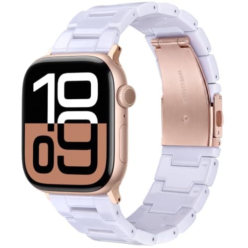 V-MORO Compatible iWatch Band Women Men- Fashion Resin iWatch Band Bracelet Metal Stainless Steel Rose Gold Buckle iWatch Series 7/6/5/4/3/2/1 Watch band