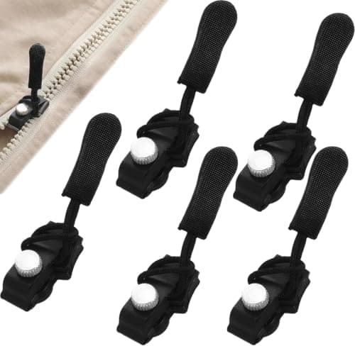 4 Piece Emergency Zipper Repair Kit Instant Zipper Replacement Slider Pulls for Clothing Bags Jackets No Sew Fix Tool Set Universal Design Black Zipper fastener