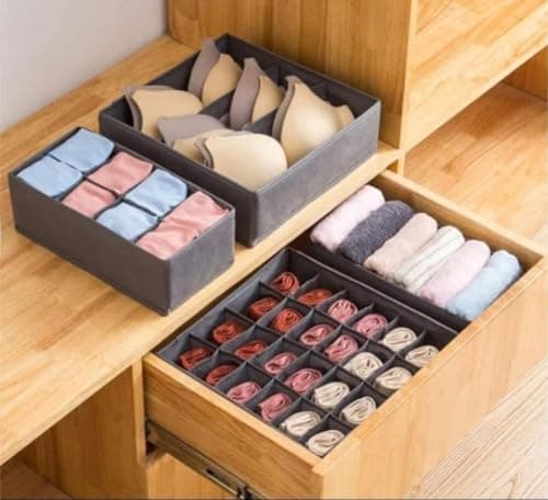 4PCS Drawer Organizer, Wardrobe Clothes Storage Organizer Box, (GREY) ‎منظم أدراج 4 قطع، صندوق منظم لتخزين الملابس في الدولاب، درج خزانة منظم للتنانير والجوارب والوشاح (رمادي) Caddy