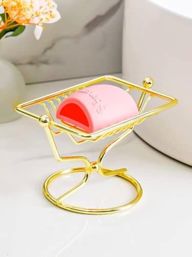 Generic Gold Rectangular Soap Dish with Base, Rust-Resistant Plated Metal, .sa