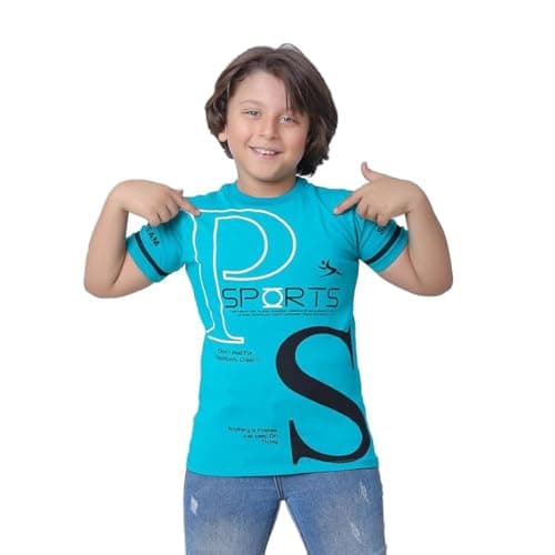 BEBO Boys Printed Half Sleeve T-Shirt 6 Years Sky Blue - 12350_Cyan_6_24