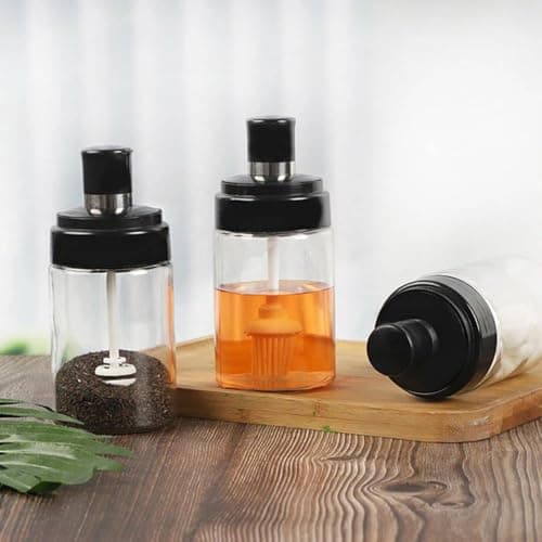 Generic 3-Piece Jar Set, Includes a brush, spatula, and honey dipper, Material: Glass, Airtight lid, .bs Food storage container