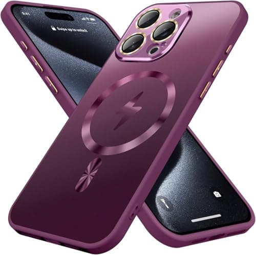 Magnetic Designed for iPhone 16 Pro Case, [Full Camera Lens Protector] [Mil-Grade Drop Tested] Scratch Resistant Matte Shockproof Cover for iPhone 16 Pro (Plum)