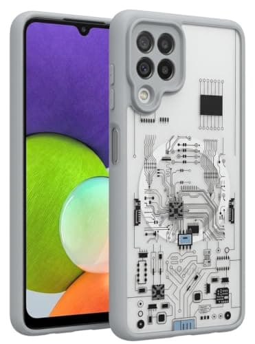 Compatible with Samsung Galaxy A22 (4G) Electronic Transparent Hard Case Cover gives your phone strong protection and a special look, Made of durable shockproof materials (Grey) Cellular phone case
