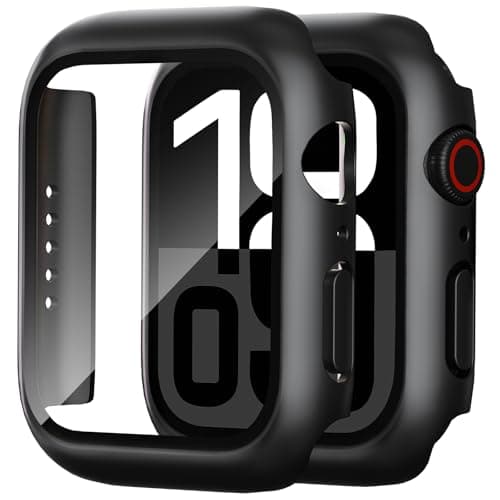 Foamia 2 Pack Case for Apple Watch Screen Protector, Hard PC Case with Tempered Glass Protective Cover Guard Bumper, Slim Apple Watch Cover for iWatch Series 9 8 7 - Black/Black 41mm Portable electronic device cover
