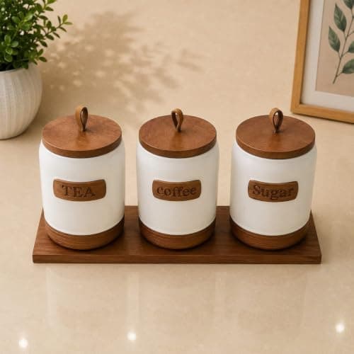 Generic 3-Piece Porcelain Jar Set, Ideal for storing coffee, tea, and sugar, 3 jars with airtight lids to preserve contents, Large 750ml capacity, .Ais