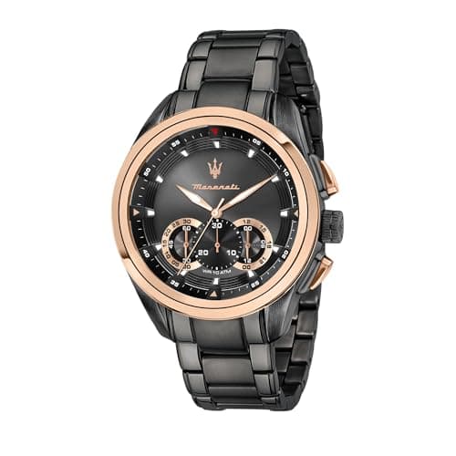 Maserati Stainless Steel Men Traguardo Analog Watch, Black Dial, Black Band