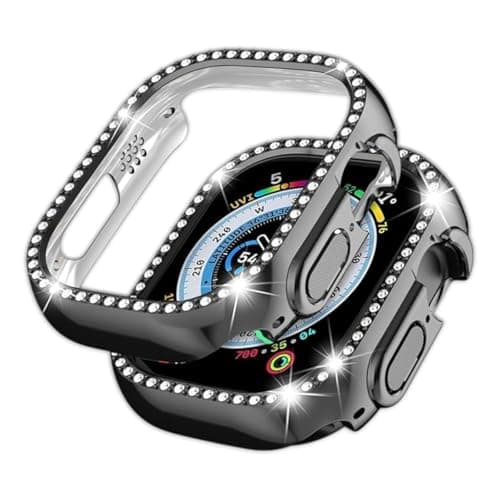 Cover Smart Watch Ultra 2.20 Case for Women, Hard PC Frame without Screen Protector, Crystal Diamonds Shell Ultra Slim Protective for iWatch Ultra 49mm (Cover Black) Portable electronic device cover