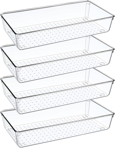 Circle M Drawer Organizer Trays, 4-Piece 12-inch Design, Clear Acrylic for Bathroom/Vanity/Kitchen/Office Organization
