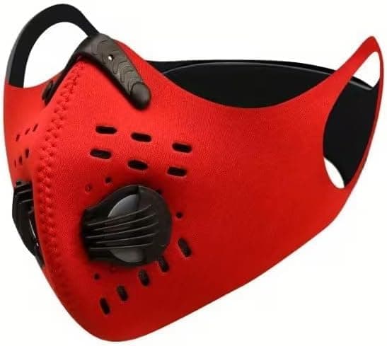 SACAR Face Mask and Filter Valve Reusable Breathable Dust Pollution Protection Outdoor Sun Protection for Men and Women (1 Piece, Red) Safety mask