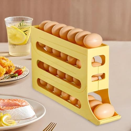 Automatic Rolling Egg Organizer for Refrigerator Multi-Layer Shatterproof Plastic Egg Holder Sliding Drawer Design Space Saving Fridge Storage Bin Basket