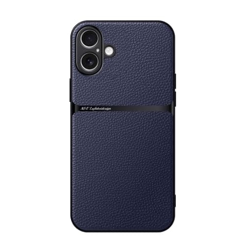 Case For(Compatible With iphone 17) Litchi Leather Magnetic Full Coverage Shockproof Pho Premium Leather TPU Silicone Hybrid Texture Is Non-Slip And Shockproof Phone Case Cover (Blue) Cellular phone case