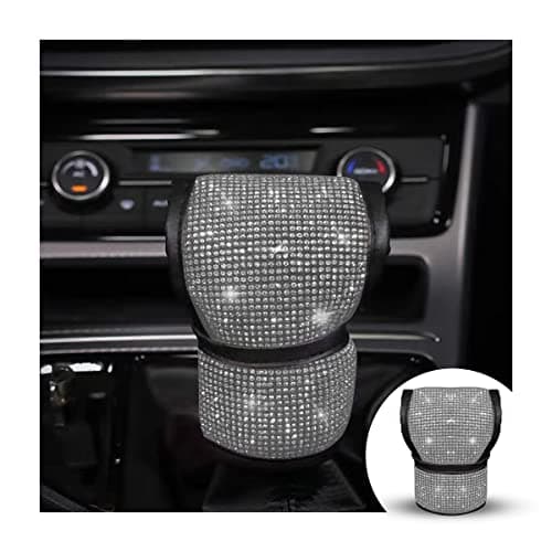 zipelo Bling Car Gear Shift Knob Cover, Rhinestone Anti-Slip Comfortable Handbrake Cover, Diamond Set Shifter Cover for Women, Auto Interior Accessories Universal Fit Van Truck (White)