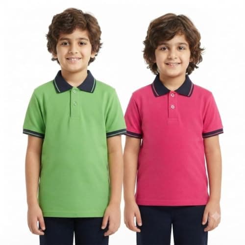 Red Circle Bundle of 2 Half sleeve polo shirt Kids Green-Fuchsia 8