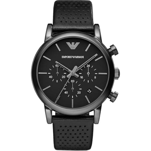 Emporio Armani Men's Leather Band Watch, Japanese Quartz, Analog