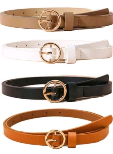 4pcs/set Women's Multi-color Round Buckle Thin Belt Shirt