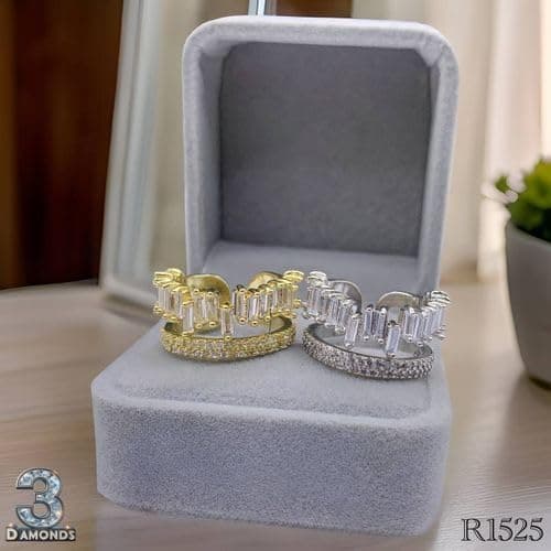 3 Diamonds 292474661779615 Gold Plated Women’s Ring – Dual Row Baguette & Pavé Zircon Statement Design-1