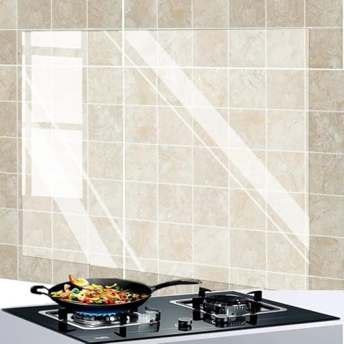 LiXiongBao 4 Pack Oil Proof Wall Sticker Wallpaper,Kitchen Backsplash Protector Transparent Self-Adhesive Sticker,Clear Waterproof Oilproof Paper for Kitchen Cupboard Household