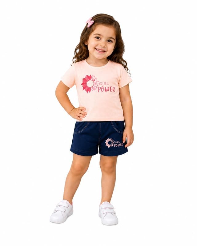 Girl Power Cotton Outfit Top & Shorts, Summer Casual Set 1231 Coordinated outfit