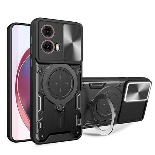 GOLDEN MASK Compatible With Motorola Moto G85 Armored Camera Shield Cover Camera Lend Protection, Built-in 360° (Black) Cellular phone case