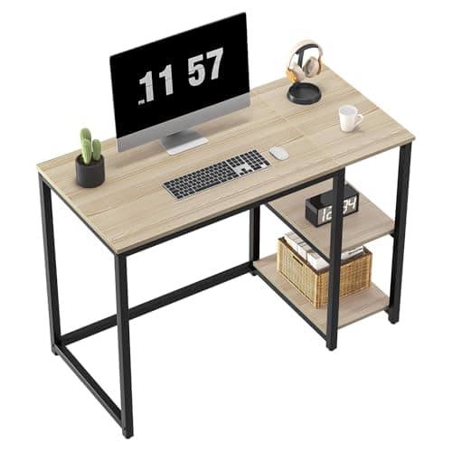 WOHOMO Computer Desk 120cm with 2-Tier Shelves Sturdy Home Office Desk with Large Storage Space Modern Gaming Desk Study Workstations Laptop Table, Oak