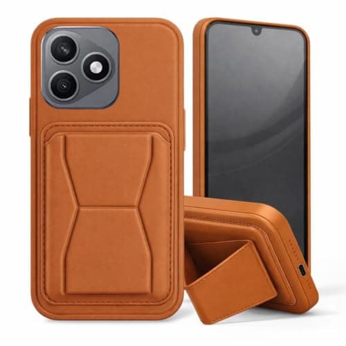 3M Store Leather Case Compatible for HONOR X8D Shockproof Leather Back Card Storage & case built-in Stand PU leather for a stylish look, comfortable grip (Brown) Cellular phone case