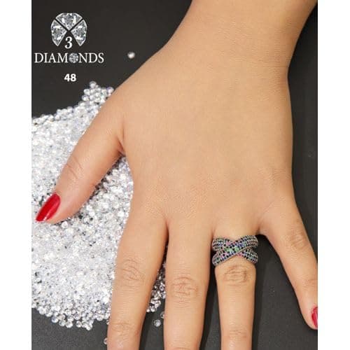 3 Diamonds 292474661779199 X Shape Platinum Plated Ring for Women with Zircon Stone - Silver