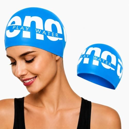 Silicone Swim Cap, Play Water Print, Comfortable Fit
