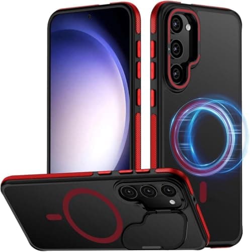 Case,(Compatible with Samsung Galaxy S24 Plus), Anty-Slip Grip,Military-Grade Protective, Adjustable Kickstand Phone Case, Magnetic Case (Black/Red) Cellular phone case