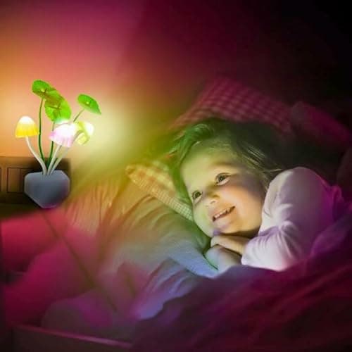 LED Mushroom Night Light Plug in, Cute Color Changing For Bed, Living Room And Kitchen, Nightlight, Wall Lamps Auto On/Off Color Changing Sensor Led Night - Automatic Sensor for Bedroom Night Lamp
