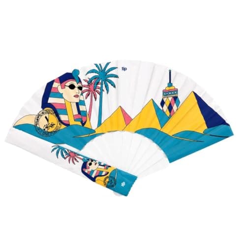 Tip Of The Day | Egypt Folding Hand Fan with Carrying Sleeve Cover – Egyptian Souvenir Gift with Iconic Egypt Landmarks | Plastic & Nylon Portable Hand Fan for Travel, Beach, Festivals & Outdoor Electric fan