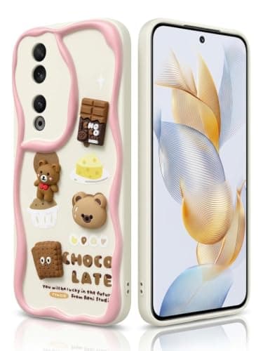 Compatible with Honor 90 Case Cartoon 3D - Cute and Lightweight Raised Elements Soft Silicone Wavy Shape Comfortable Hand Cover (Chocolate & Cookies) Cellular phone case