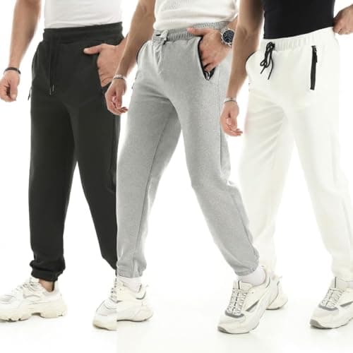Red Circle Mens Bundle of 3 Soft Pants with Zipper Pocket and Elastic Cuffs Bundle of 3 Soft Pants with Zipper Pocket and Elastic Cuffs