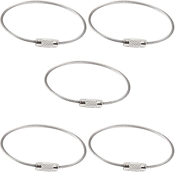 Circle M Wire Keychain Cable, 5-Pack Stainless Steel with Detachable Screw Lock, Secure Design for Keys/Tags/ID Cards Home