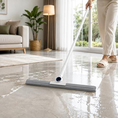 Floor Squeegee, Silicone Blade, 130cm Handle, White Bathroom Cleaning Tool | Bathroom And Kitchen Use, Fast Water Removal, Flexible Silicone Edge, Easy Grip, Easy Handling, Smooth Floors, Daily Home Use