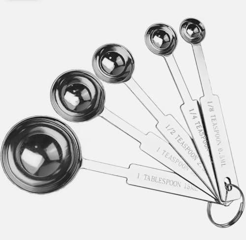5-Piece Stainless Steel Measuring Spoons Set of 5, 0.5ml to 15ml.